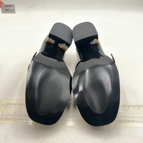 YDN Black Daisy Square Toe Loafers Slip on Block Low Heel Pumps Buckle Shoes - Picture 7 of 8